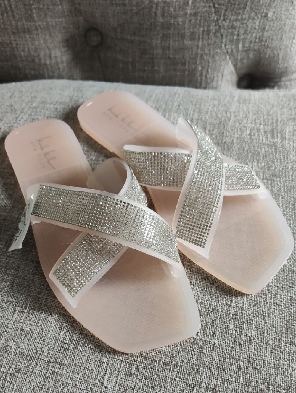 Nicole Miller Blush Pink Rhinestone Crisscross Slide Sandals NWTs